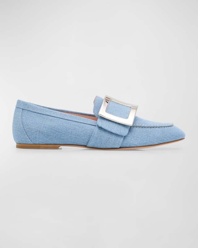 Denim Buckle Slip-On Loafers